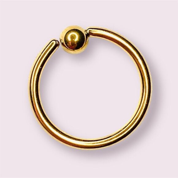 Set of 8 Stainless Gold Fixed Bead Rings – Body Jewelry Hoops Fixed Bead Gold No - Picture 2 of 4